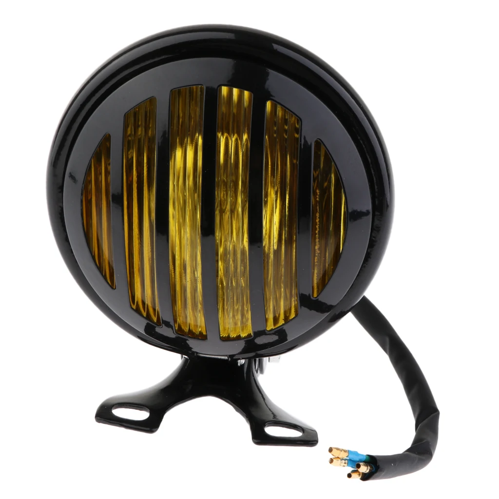 2x 6 inch Motorcycle Retro LED Finned Grill Headlight Head Lamp Replacement for Harley Bobber Cafe Racer Cruiser -Amber + Clear