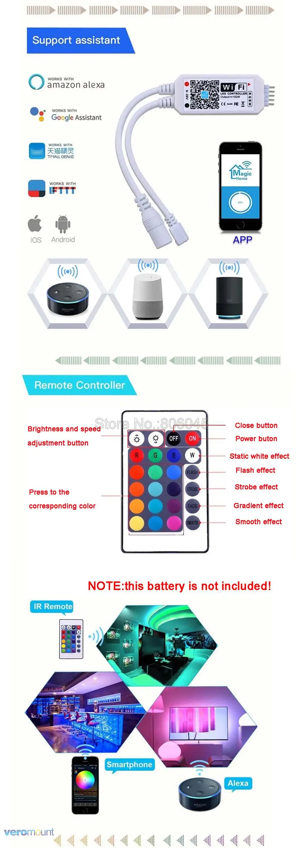 Magic Home Bluetooth Wifi RGB RGBW RGBWC Светодиодная лента для управления смартфоном приложение для управления РЧ/ИК-пультом Alexa Google Голосовое управление