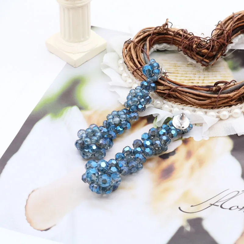 blue stud Цветок-бусины Серьги, оплетка эффектный Бохо красочные - Окраска металла: blue stud