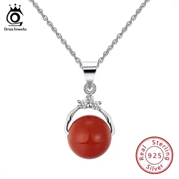 

ORSA JEWELS Fashion 925 Sterling Silver Pendant Necklaces with Shiny Green Natural Stone for Women Genuine Silver Gift SN01