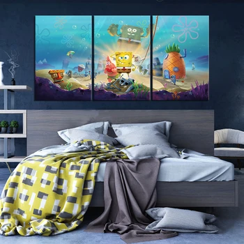 

SpongeBob SquarePantsBattle for Bikini Bottom,Cartoon Canvas Painting Wall Art Anime Poster Wall Picture for Home Decor