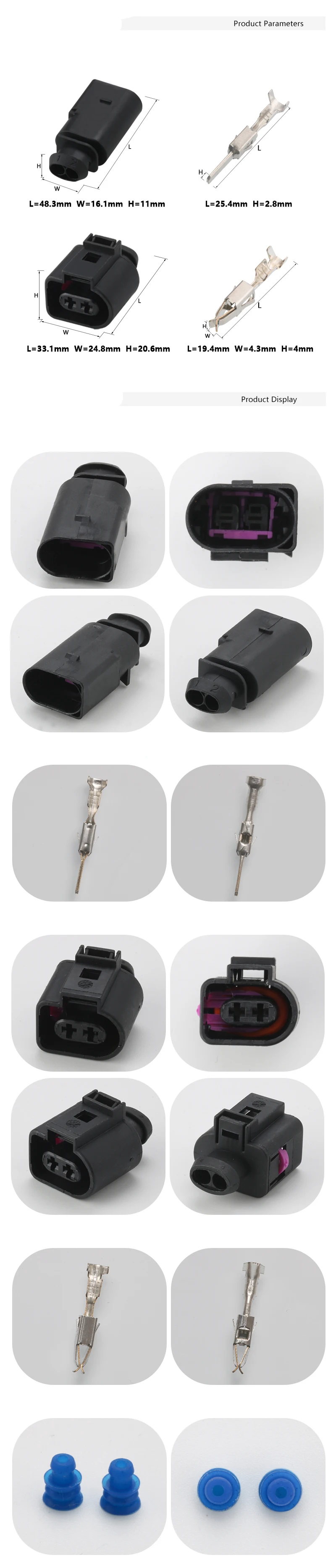 Description Picture 2 of item1 Set 2 Pin 3.5mm Auto Waterproof Wiring Harness Connector Electrical Horn Plug 1J0973722 1717692-1 8D0973822 for VW Audi
