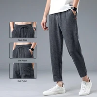 Été glace soie homme survêtement lin pantalon décontracté large été pantalons de survêtement mâle printemps léger Halking sarouel 5