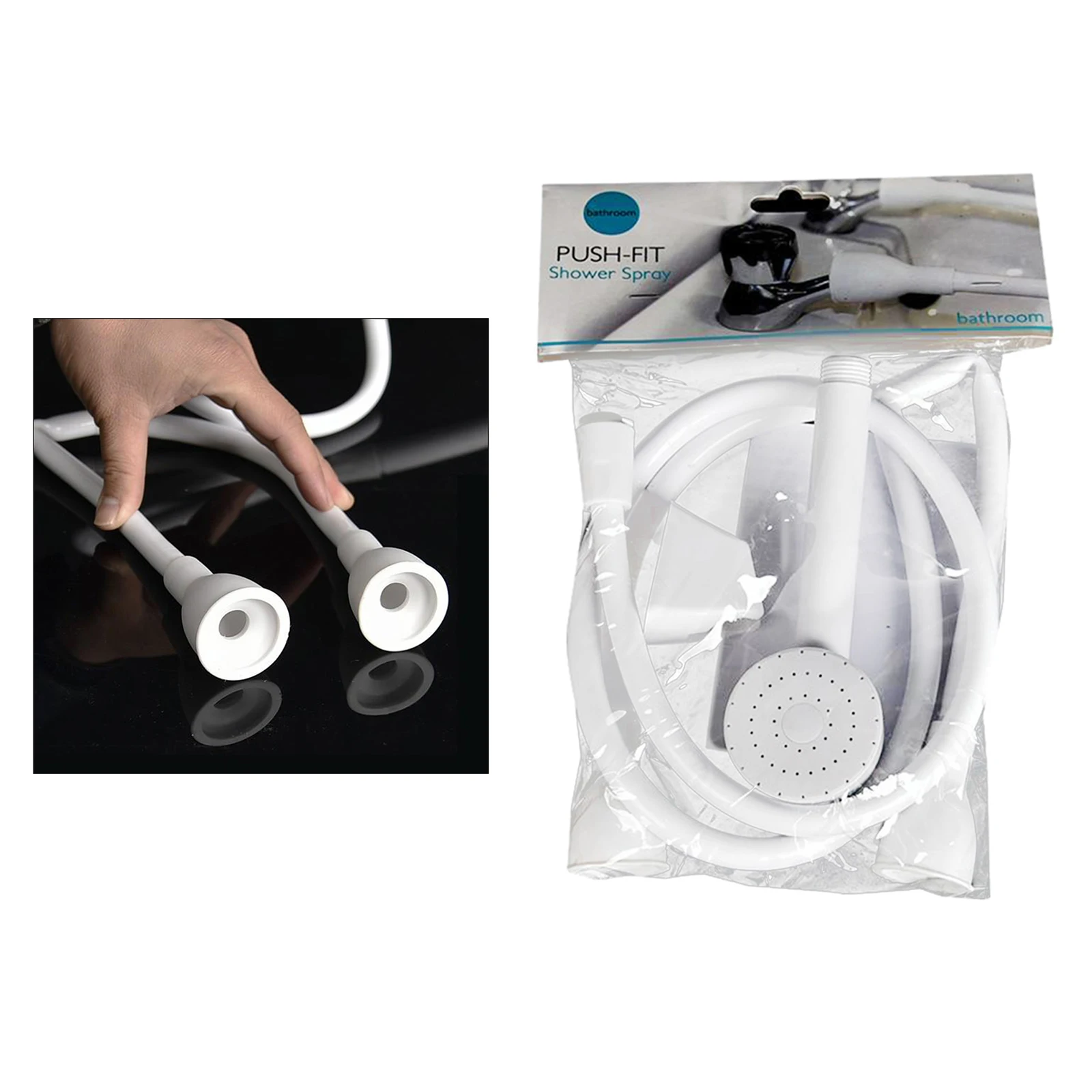 Double Tap Bath Shower Spray Head Hose PUSH-FIT for Hair Dresser White