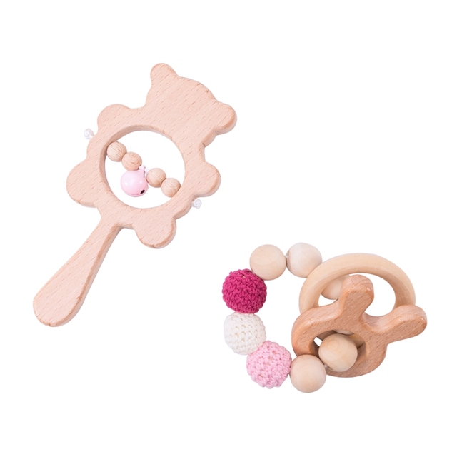 Set Baby Toys Wooden Rattle Infant Baby Teether Musical Baby Rattles Personalized Pacifier Chain Rattles For 0-12 Months Kids