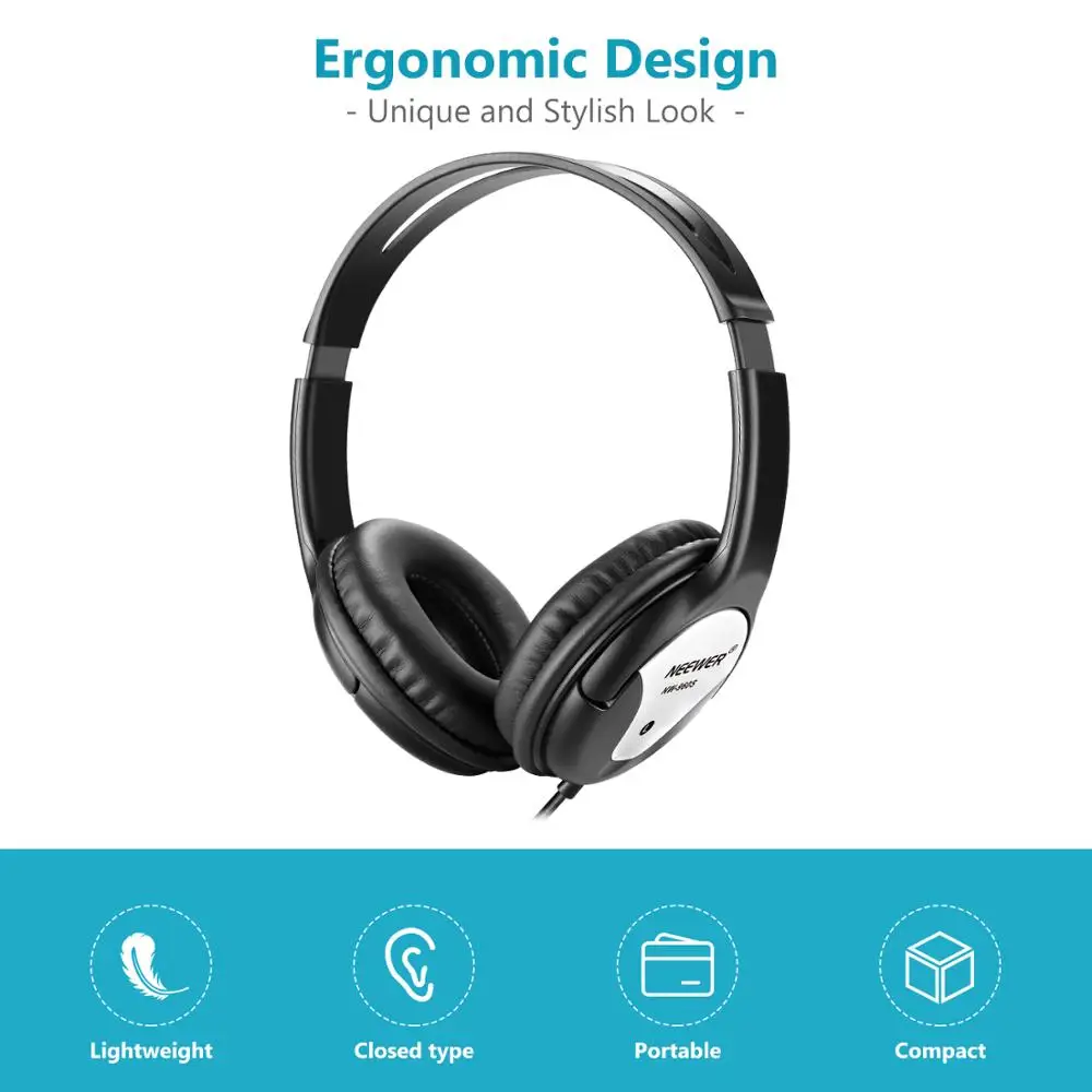 Neewer HD100 Studio Monitor Headphones Dynamic Foldable Headsets And Loudhailer Driver 3 5 6 3mm Plug Adapter for PC Smartphones
