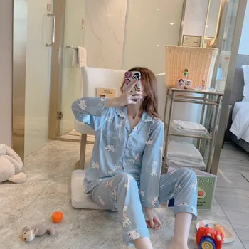

Spring and Autumn New Style Korean-style Long Sleeve Fashion Cardigan Tracksuit Pajamas Women's Sweet Lovely Homewear Set