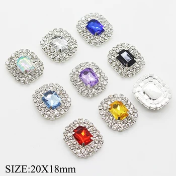 

Rectangle Rhinestones Buttons 10Pcs/Lot 18*20mm Beautiful Buttons Metal Silver Handwork Festive Party Warm and Romantic Decor