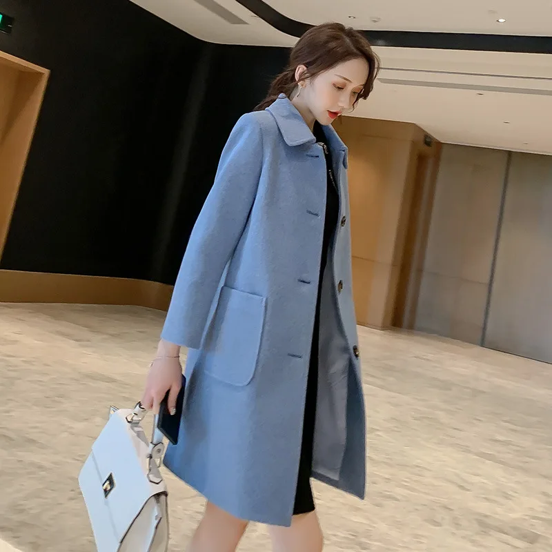 

Autumn Winter Warm Coats Office Laddy Wool Blends Loose Long Sleeve Wild Jacket Overcoats