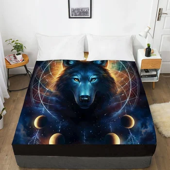 

1pc 3D Bed Sheet with Elastic Fitted Sheet 135/150/180/200/160x200 Mattress Cover Double King Queen Home Microfiber Wolf Animal