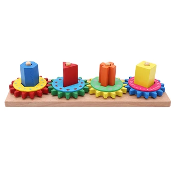

Wooden Block Toys Gear Wheel Geometric Assembling Blocks Toddlers Early Education Colorful Design Shapes Sorting Board Block Set