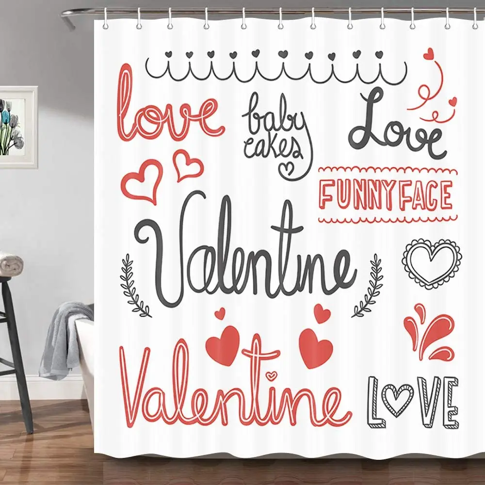 

Valentines Shower Curtain Red Heart Tree Branch Text Love Romantic Wedding Valentine's Day Bathroom Shower Curtains 72x72 Inches