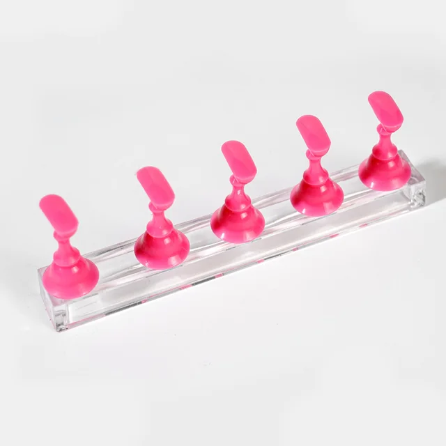 Multi-color 5Pcs Magnet Magnetic Nail Tip Display Work Stand Set 10.5X7X1.5cm 5Pcs Press On Nail Tool Nail Art Practice Holder Pink