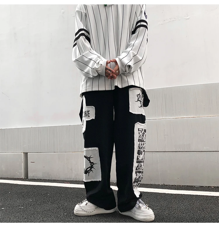 cargo joggers UNCLEDONJM Cartoon patchwork pants Hip Hop streetwear Cargo Pants 2021 mens clothing urban trousers men cargo jeans for men