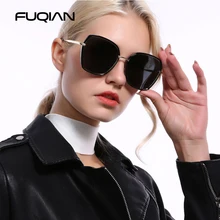 FUQIAN бренд винтажные Металлические поляризованные женские солнцезащитные очки большие Необычные розовые черные женские солнцезащитные очки с градиентными линзами