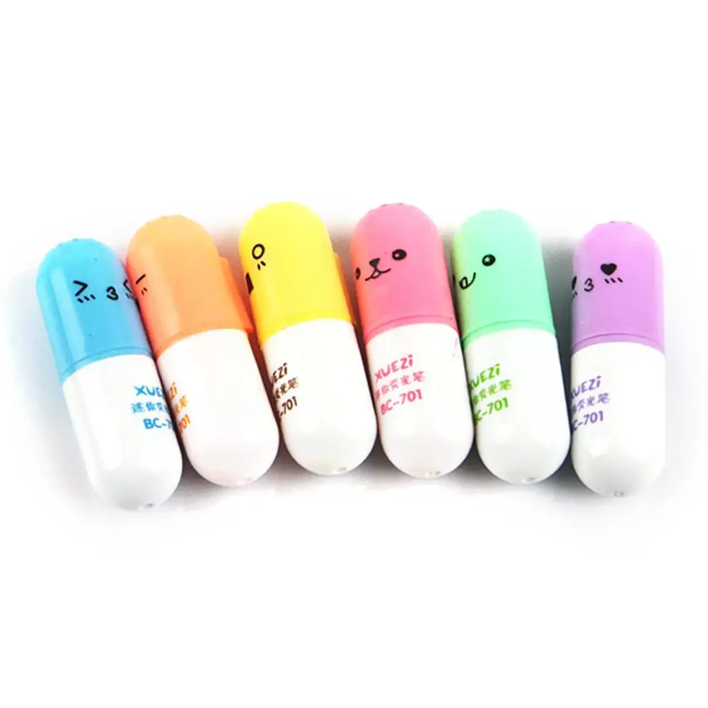 

6PCS/Set Mini Pill Shaped Highlighter Colorful Painting Marker Pen Graffiti Pen Innovative Stationery