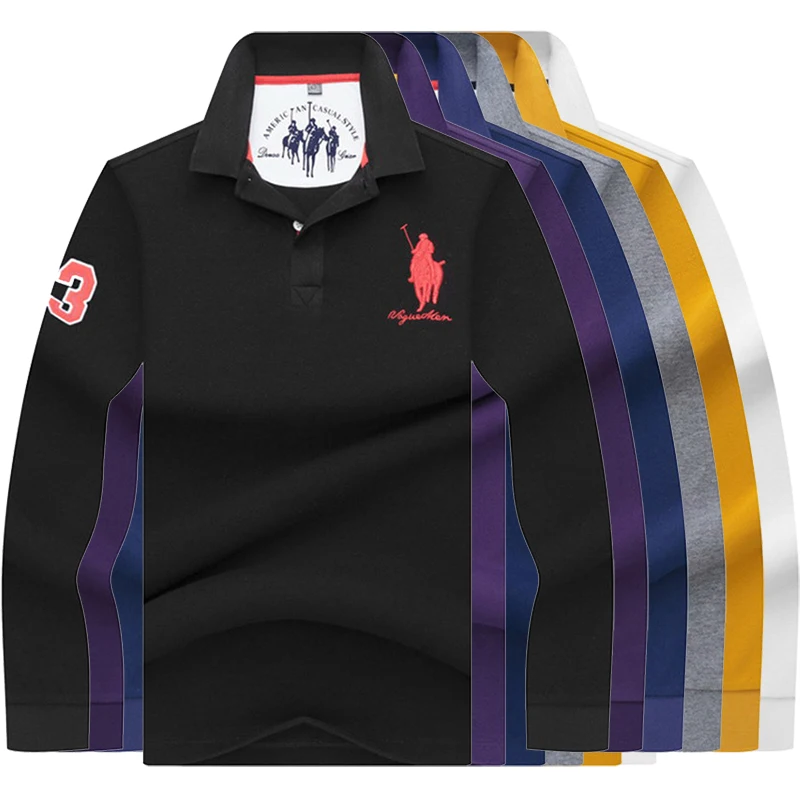 

High Quality 3D Embroidery Men Polo Shirt Solid Color Polo Men Long Sleeve Mercerized Cotton Casual Polos Shirt Mens 8898