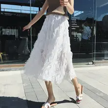 Модная женская юбка с перьями и кисточками, весна, однотонный тюль для нижней юбки, длинный многослойный праздничный сарафан, юбки, один размер