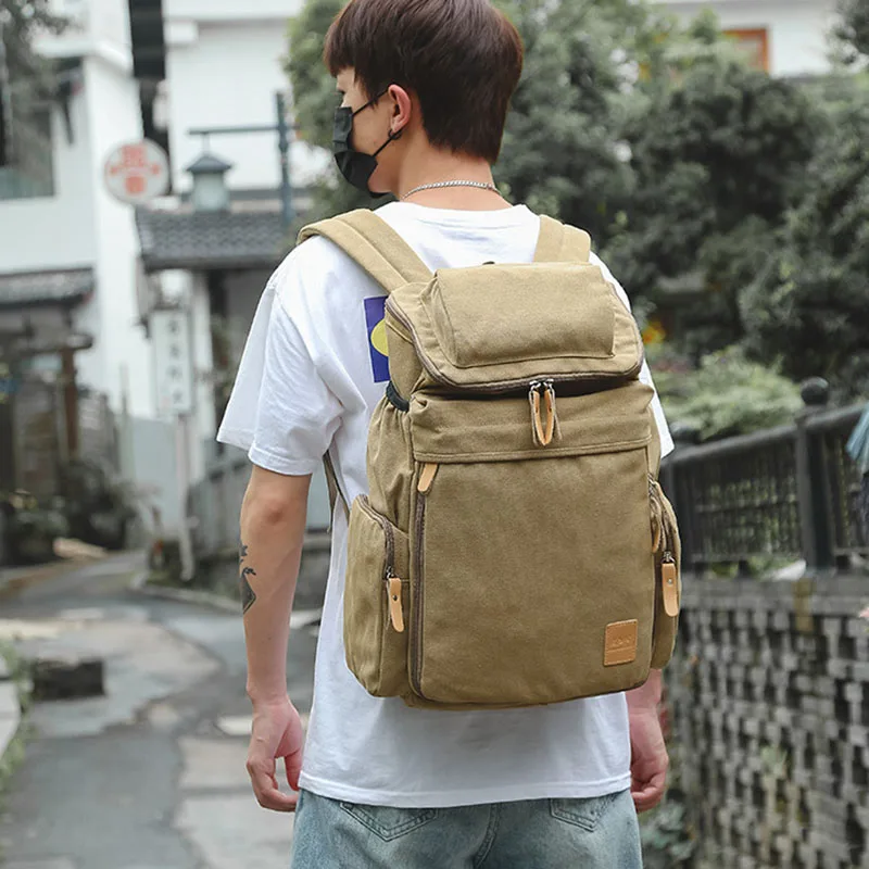 Wellvo Top Quality Canvas Large Capacity Travel Backpacks Men Casual Bag Casual Bucket Bags For Travel Bags XA25ZC