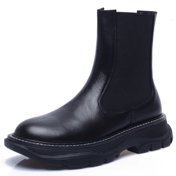 

SaraIris Genuine Leather Platform Boots Women Low Wedges Boots Ladies Brand Elegant slip-on Ankle Shoes