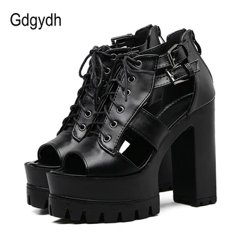 

Gdgydh 2020 New Spring Womens Vintage Shoes Woman Sandals Platform High Heel Peep Toe Black Summer Party Shoes Block Heel Gothic