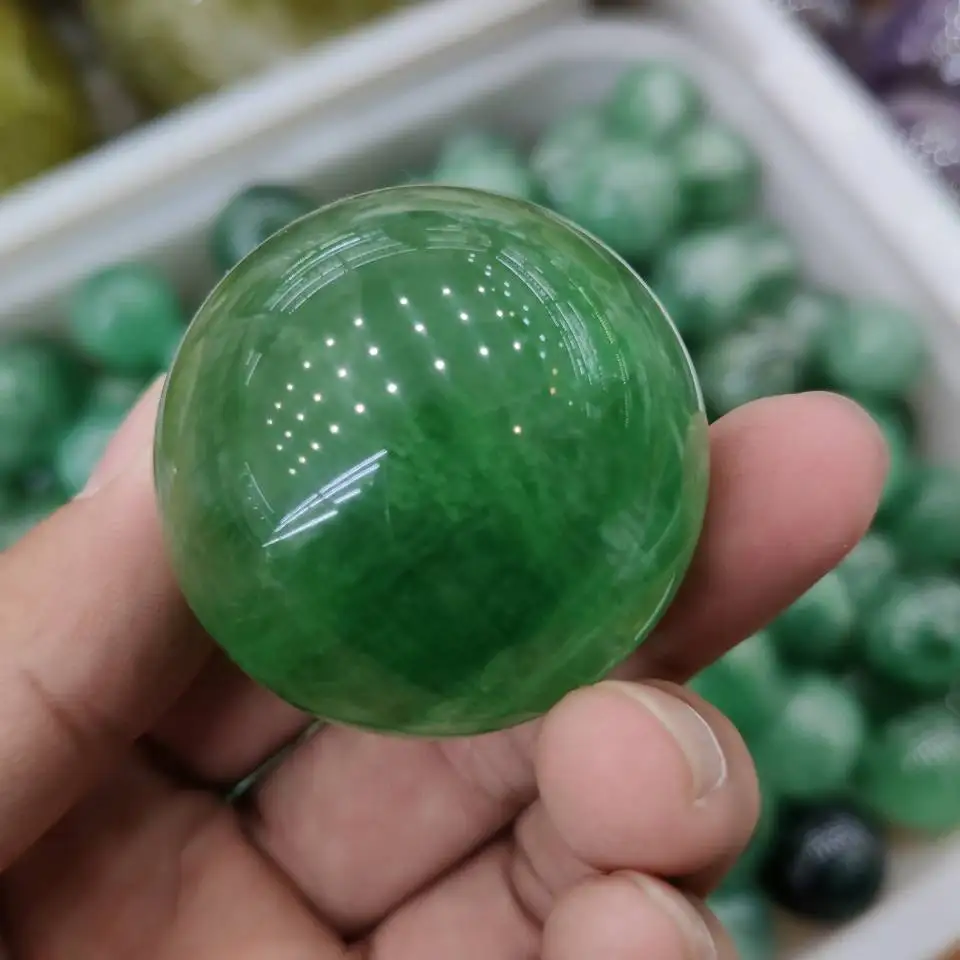 

4cm Natural Green Fluorite Quartz Crystal Sphere Ball Reiki healing