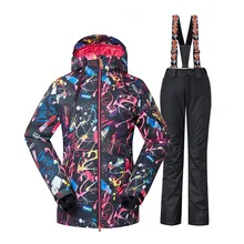 Fashion Black Women's Snow Suit sets 10K waterproof windproof outdoor sports wear snowboarding Costume Snow pants+ ski outfit