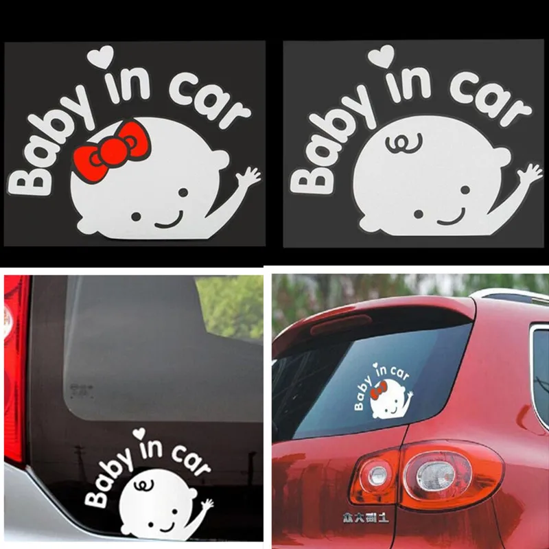 Baby In Car Cartoon Car Stickers Reflective Warming Car Sticker Baby on Board On Rear Windshield For Baby Girl Boys (1)