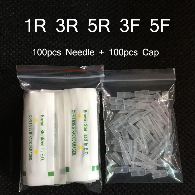 Agujas de tatuaje profesionales esterilizadas desechables para maquillaje permanente, agujas de PMU y puntas de jeringa, 1R, 3R, 5R, 5F, 7F, 100 Uds.