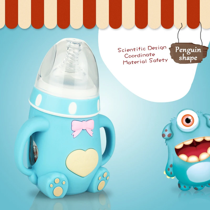 Детские широкий калибра стакан молока бутылка с соломинкой ручка Силиконовая втулка падение анти-метеоризм детская бутылочка