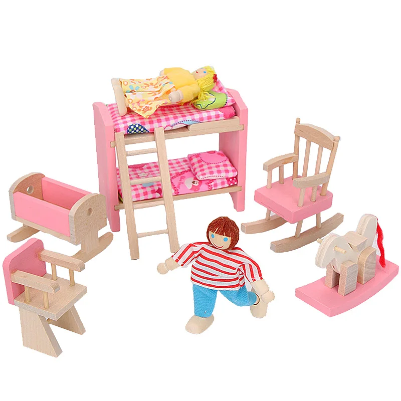 12Pcs Pretend Play Wooden Furniture Toys Set Dollhouse Miniature For Kids Simulation Dolls | Игрушки и хобби