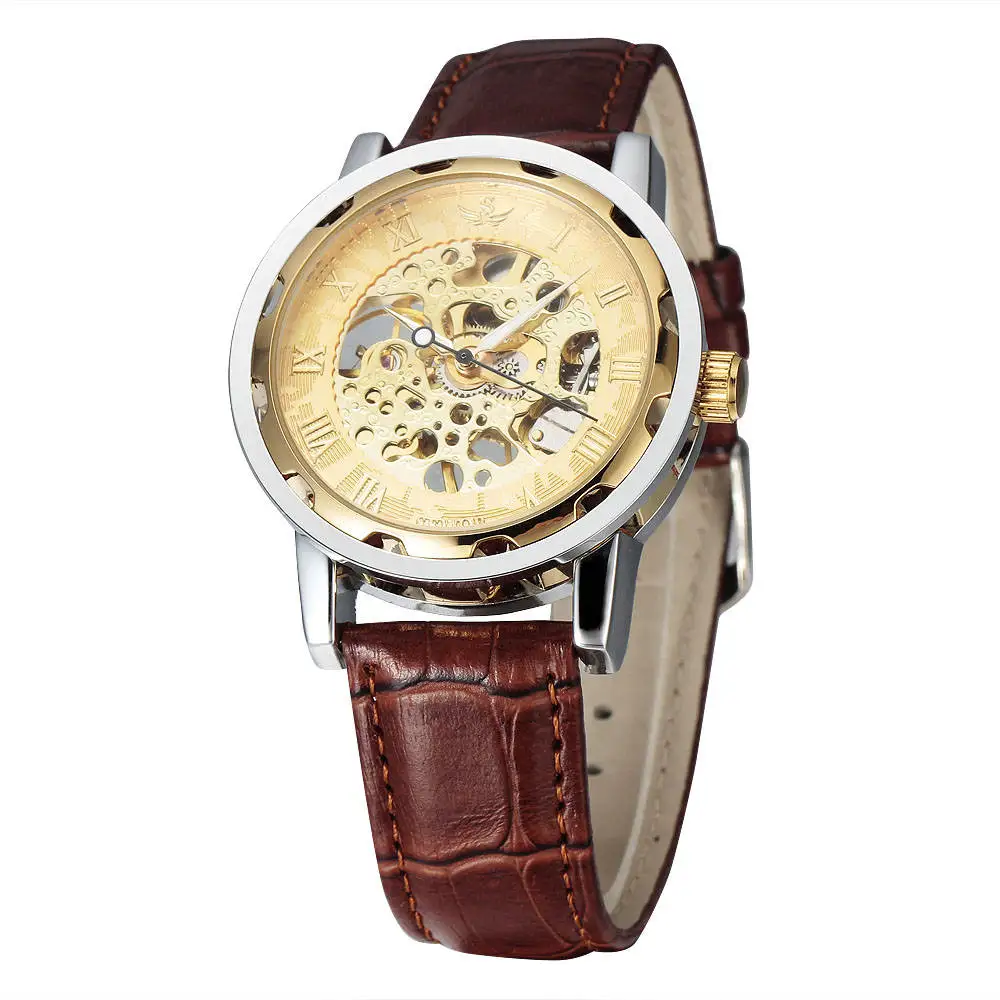 

SEWOR Top Brand Luxury Men Watches Leather Strap Mechanical Hand Wind Skeleton Wrist Watches Luxury Gold Watch relogio masculino