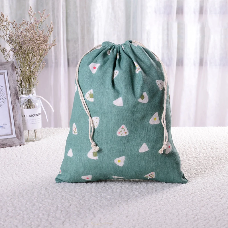3-light green Пасторальный стиль креативный Печатный хлопковый льняной мешок для покупок с шнурком для путешествий Органайзер для хранения обуви Эко сумка для продуктов - Цвет: 3-light green