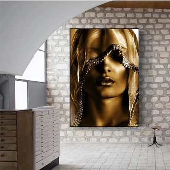 

40x60cm Framed Golden Makeup Women Canvas Paintings Posters and Print Wall Art Pictures Scandinavian Cuadros for Living Room