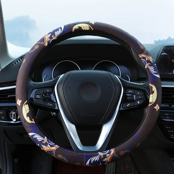 

DUKEAUTO car accessory linen flax cute flower 38-40cm diameter steering wheel cover for women golft