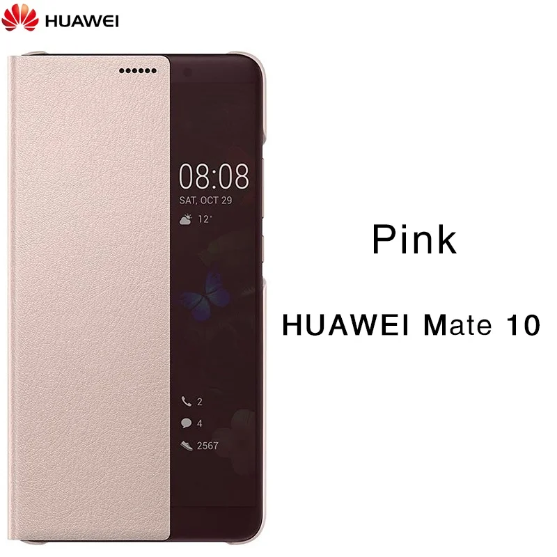 Официальное для Huawei Mate 10 чехол Умная спальная кобура для Huawei MATE10 pro Флип чехол Прозрачное окно Телефонная кобура Дайте кабель для зарядки / MATE10 чехол / MATE 10 Pro чехол / mate 10pro чехол - Цвет: Mate 10 Pink