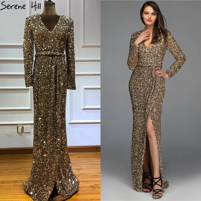 Дубай роскошный золотой длинный рукав Последняя мода вечернее платье дизайн 2020