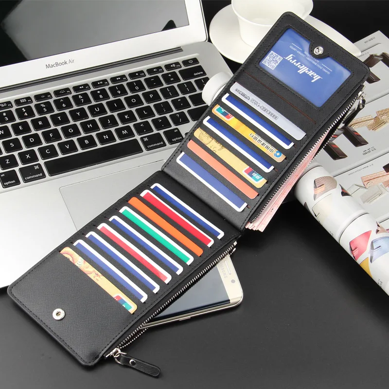 

Men's casual wallet leather long wallet 17 credit card holder can put mobile phone