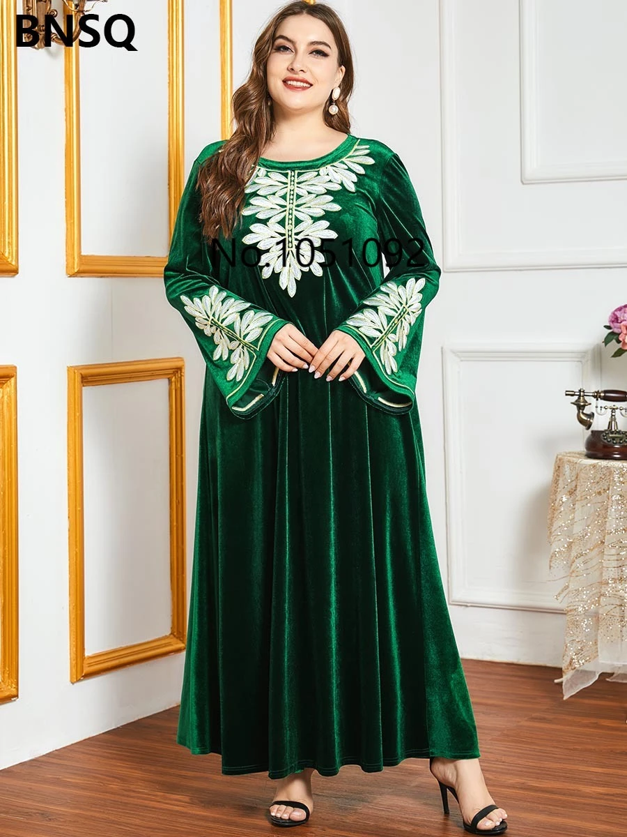 Muslim Embroidery Abaya Velvet Long Sleeve Maxi Dress Robes Islamic Kaftan Dubai