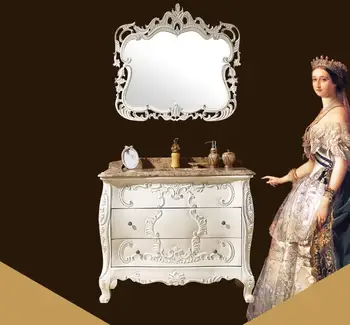 

European bathroom cabinet combination double-basin solid wood oak floor-to-ceiling bathroom cabinet American bathroom sink