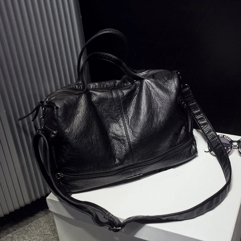 2019 Large Capacity Women Bag Shoulder Tote Bag washed PU Motorcycle  Messenger bags casual handbags Top-handle bags Sac a main