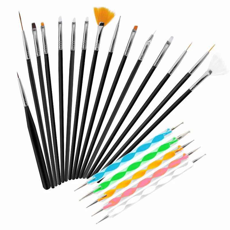 Professional UV Gel Acrylic Nail Art Brush Set Design Gel Polish Painting Dust Powder Pen Manicure