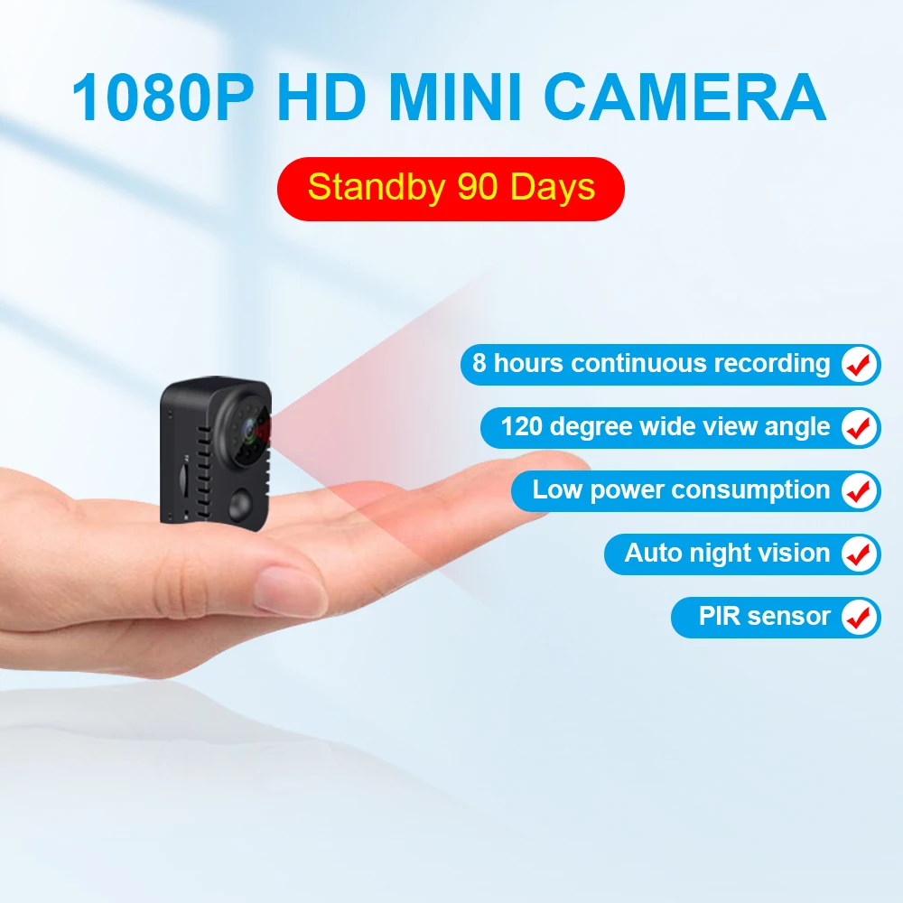 Camara de video Minicámara corporal HD inalámbrica 1080P, cámara de bolsillo de seguridad, videocámara pequeña Nanny activada por movimiento para coches, grabadora de vídeo PIR en espera - Imagen 5