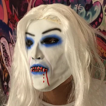 

2020 New Halloween Horror Mask White Hair Witch Bloody Creepy Cosplay Costume Party