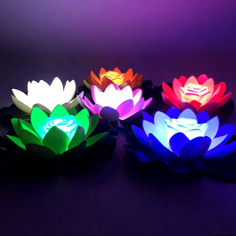 LED Floating Lotus Flower Lamps Decorations On Water Swimming Pool Garden Light Garden Tank Pond Decoration 18cm