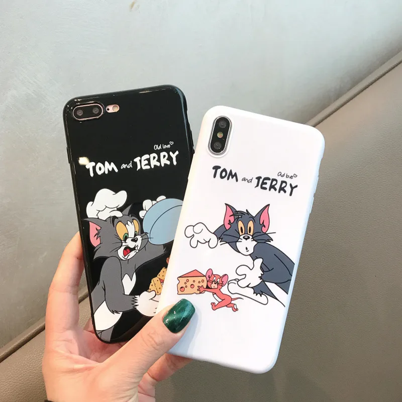 

Cartoon cute cat and mouse phone case for iPhone X XS XR XSMax 8 7 6 6S PluSTPU soft shell glossy face protection cover