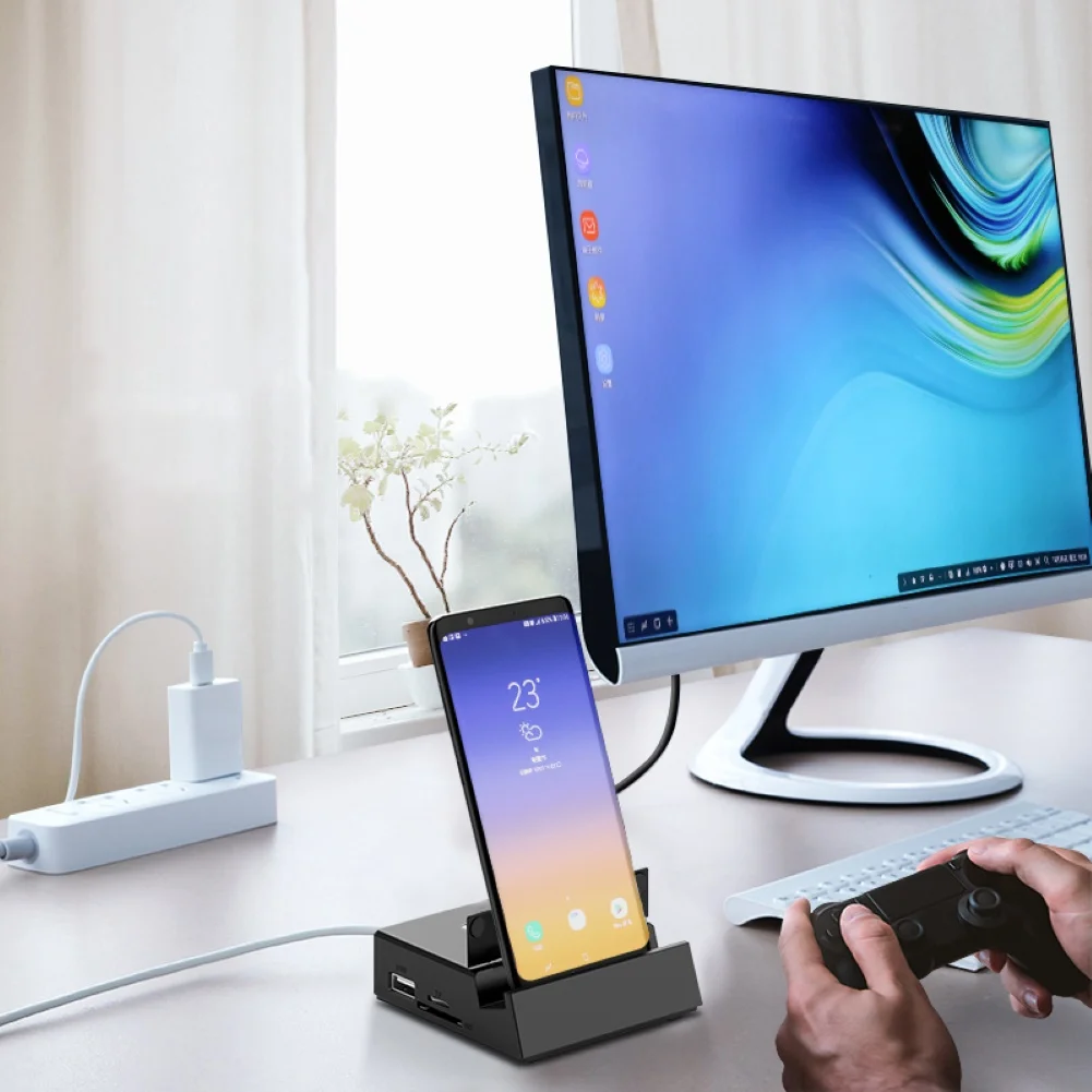 8 в 1 USB-C концентратор тип-c к HDMI TF USB 2,0 док-станция держатель телефона адаптер