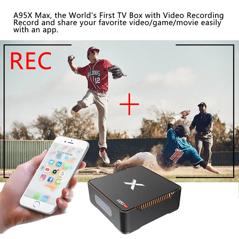 Smart android TV Box A95XMAX 4G 64GB Android 8.1 tv box 2.4/5.0G WiFi Bluetooth SSD HDD 1000M video Record set-top box Tv