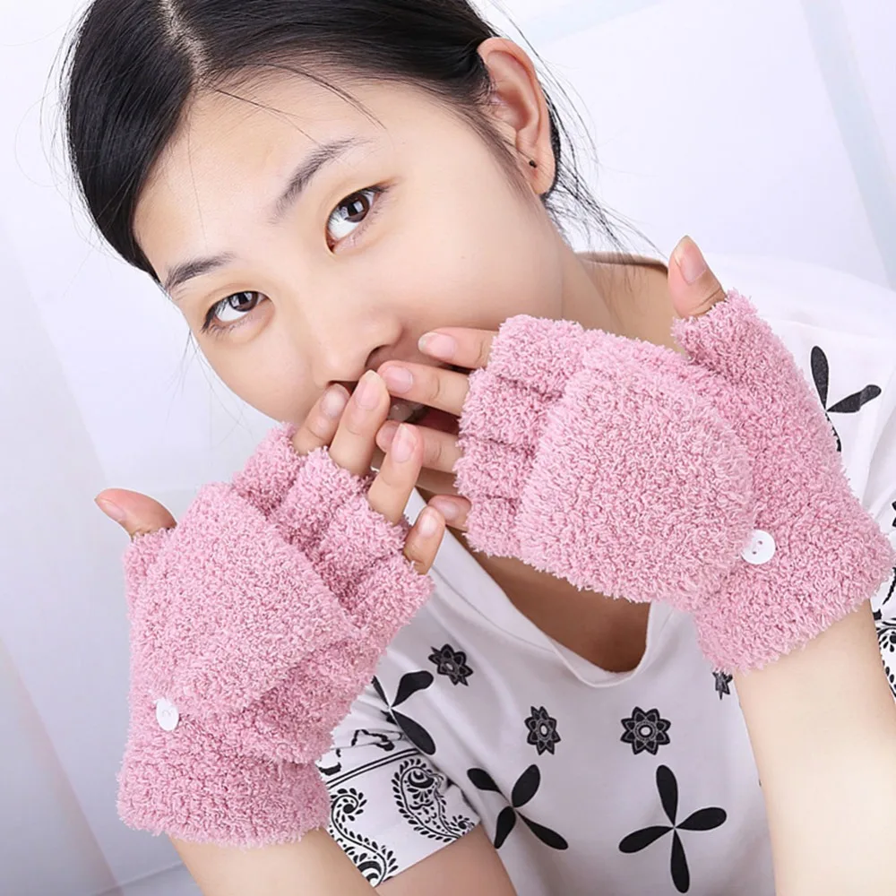 Мужские и женские перчатки без пальцев, зимние теплые вязаные перчатки на половину пальца