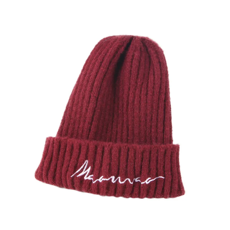 Unisex 50-54CM Children Pure Color Letter Keeping Warm And Simple Knitted Wool Hat Cap Winter Popular Cap 30SE02 (33)